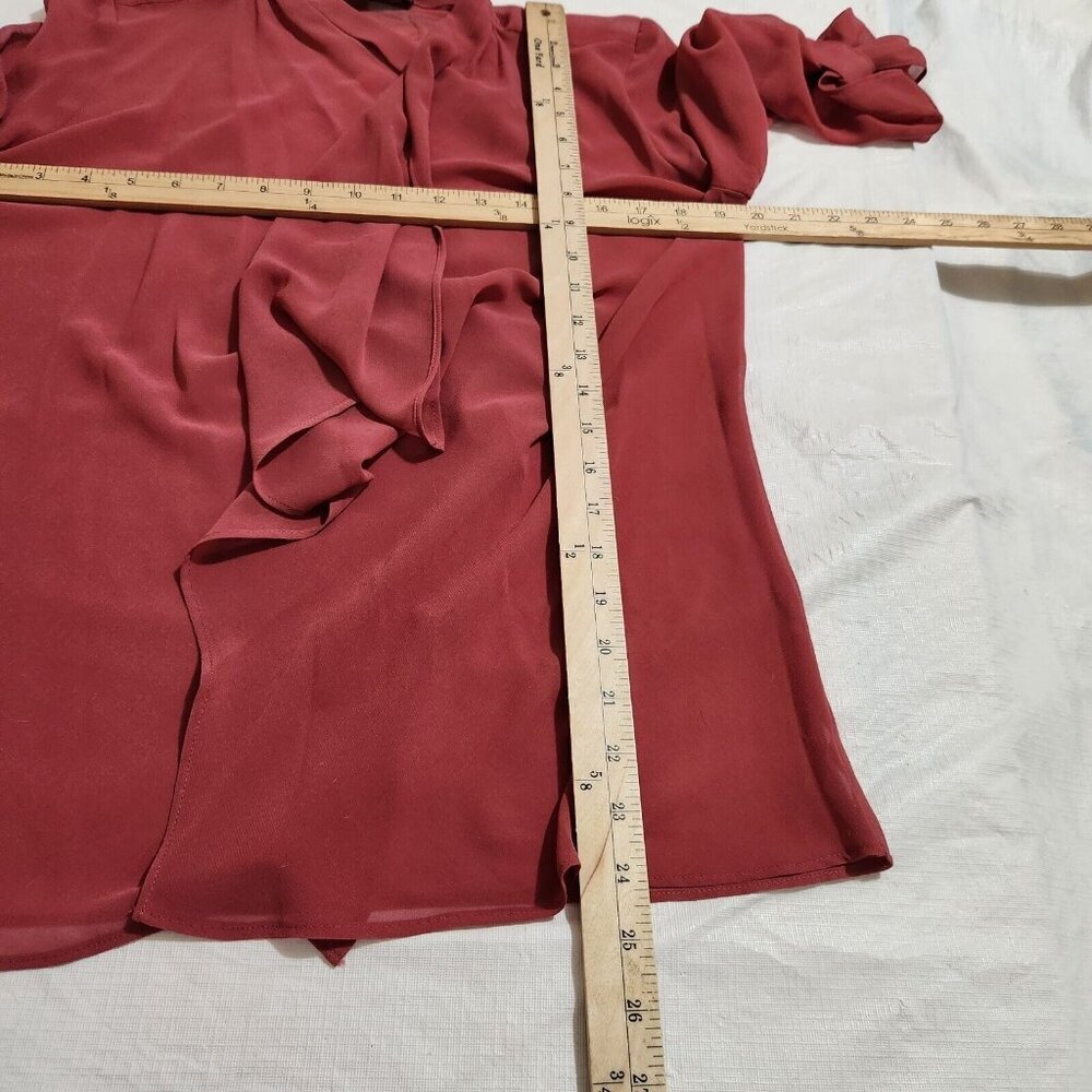 INVESTMENTS OPEN FRONT ROLL TAB SLEEVE CHIFFON TOP SIZE PETITES S EARTH RED ---7 - Picture 5 of 10